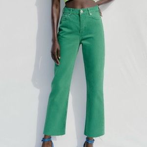 Zara Z1975 Straight Cropped Jeans in Green